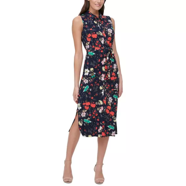 Tommy Hilfiger Womens Navy Collared Midi Belted Shirtdress 10 BHFO 6440