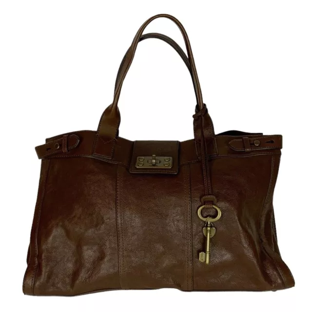 Fossil Weekender Tote Collectible Handbag Chocolate Brown Leather Vintage Y2K 2