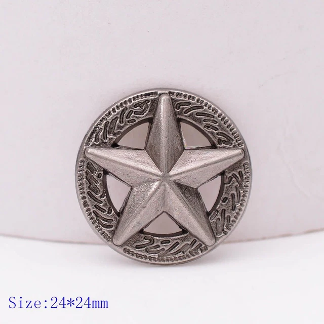 Conchos Cinturón de Estrellas 3D - Retro Plata Occidental Vaquero Concho Vaquero Cuero