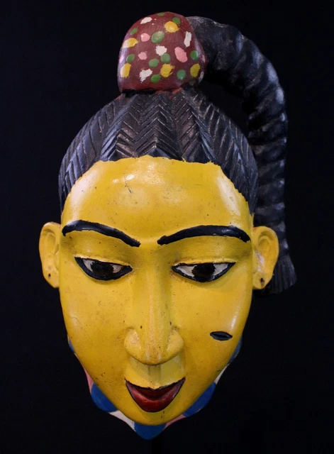 Arte Africano - Antico Maschera Di Famiglia Passaporto Baule Akan - 21 CMS