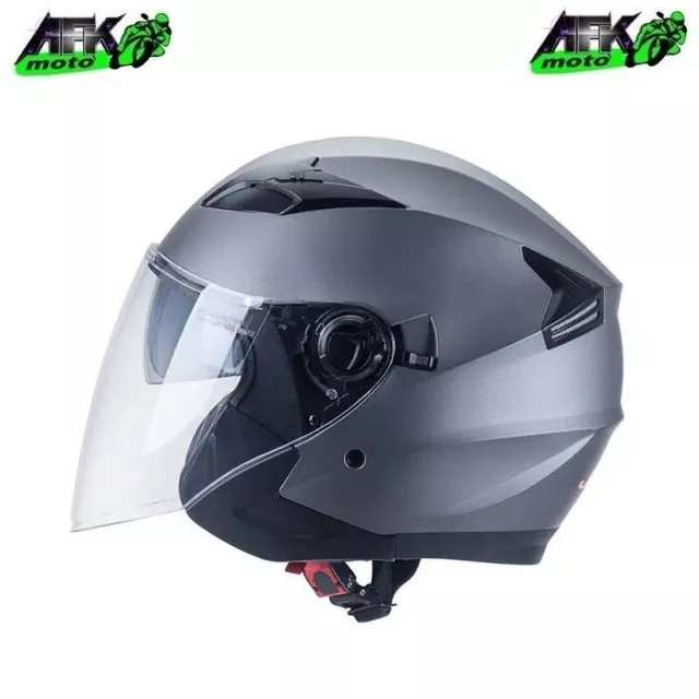 Casco Jet Grigio Opaco Doppia Visiera Lunga/Parasole Omologato per Moto Scooter