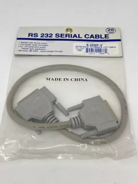 2 Foot Male to Female RS 232 Serial Extension Cable with Thumbscrews S-25MF-2'