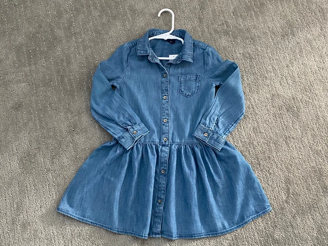 NWT GAP KIDS Girls Denim Button Up Long Sleeve Shirt Dress Size XS 4/5T