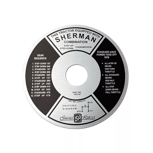 Sherman Transmission Instruction Plate -Fits  Ford 2N 8N 9N Tractor