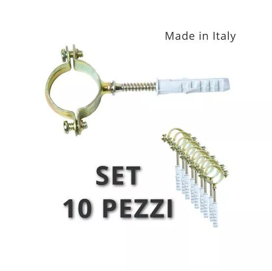 SET 10 COLLARE ZANCA STAFFA FISSAGGIO PARETE PER TUBO TUBI RAME Ø 12 mm