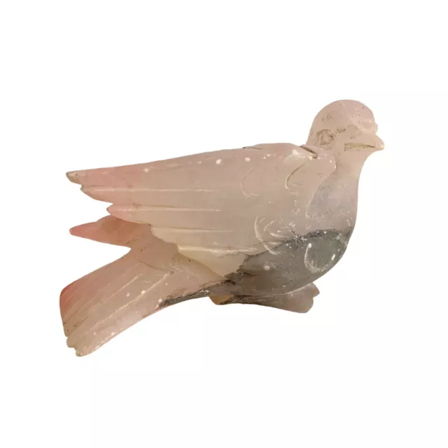 VINTAGE HAND CARVED Bird Agate Crystal Stone Natural Pigeon Dove Pink ...