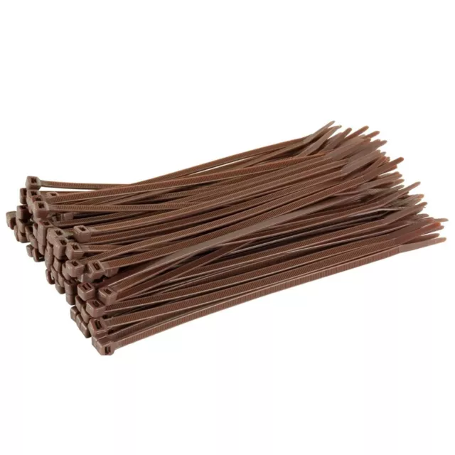 100 X Brown Cable Ties 200Mm X 4.8Mm Nylon Plastic Heavy Duty Zip Tie Wraps Uk