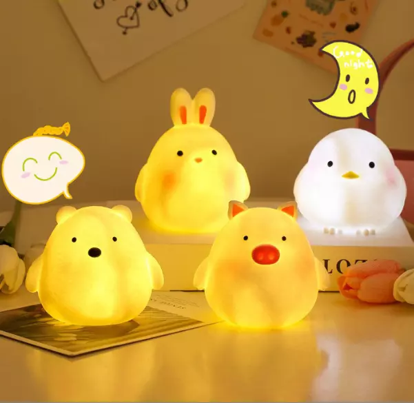 Night Light Bedside Table Lamp Cute Creative LED Gift Kids Room Battery Silicone