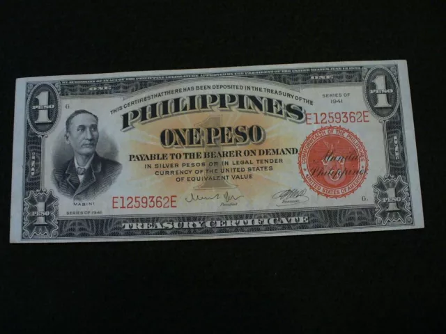 One Peso Philippines Note 1941 AU Crisp Beauty NR