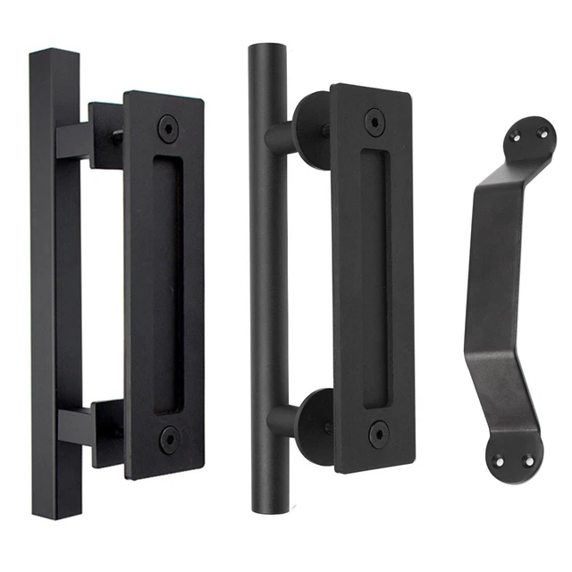 Carbon Steel Sliding Barn Door Handle & Flush Pull Wood Door Gate Hardware Black