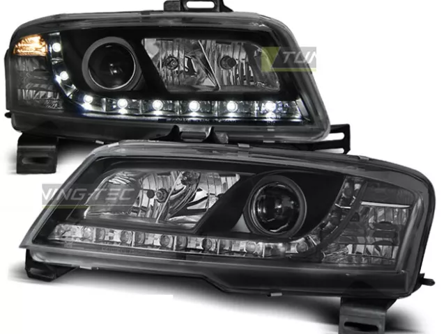 Coppia di Fari Anteriori LED DRL Look per Fiat STILO 3D 2001-2008 Daylight Neri