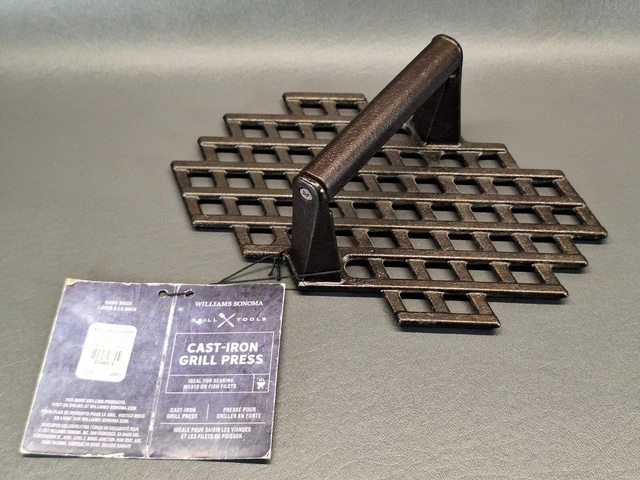 Williams Sonoma Cast Iron Grill Press Heavy Duty Bacon Press Cross Hatch Design