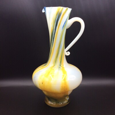 Grand Vase En Verre Soufflé Coloré Style Murano - 42 Cm - Pièce Artisanale Rouge Et Vitrail - Fabriqué En Italie