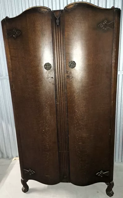 Vintage Dark Oak Veneered Gentlemans Wardrobe