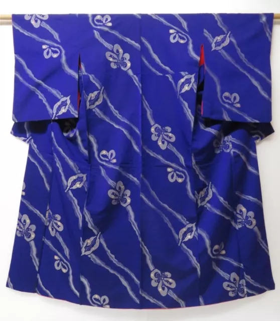 2311T03z720 Vintage Japanese Kimono Silk KOMON Plum blossom Dark lavender blue