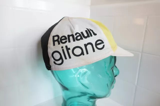 Vintage 80s Renault Gitane Racing Team Cap Cycling Hat Yellow Black White