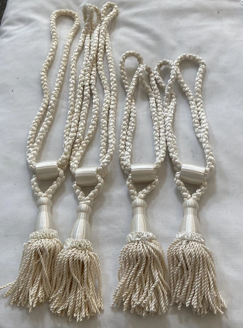 Curtain  Drapery TieBacks Tassels Braided Cord  2 Pair 7” Tassel 15” & 10” cream