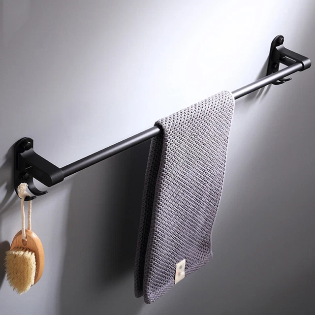 Barra de toallas de un solo polo de aluminio Black Space montada en pared toallas baño