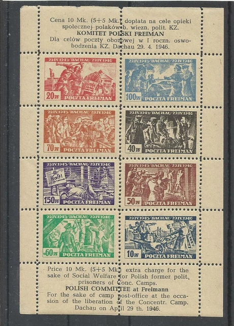 Pologne  Camp concentration Dachau 29/4/46 Bloc 8 timbres Polska Poland Polen