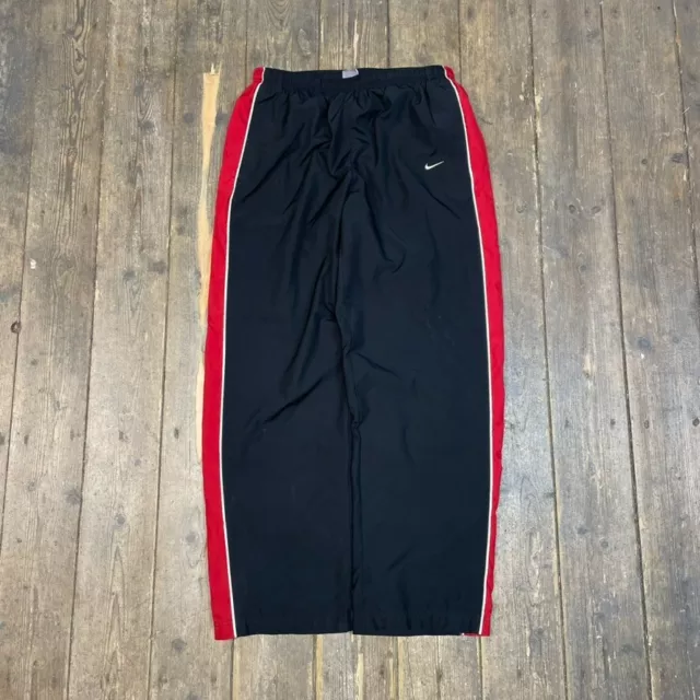 Nike Track Pants 90s Small Swoosh Training Joggers, Black Red, Mens Large