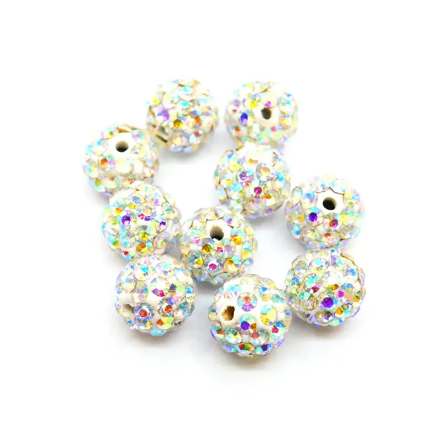 10 Pave Disco Kugel Ton Perlen Strass - Kristall Weiß AB - 8 mm Durchmesser - P01638