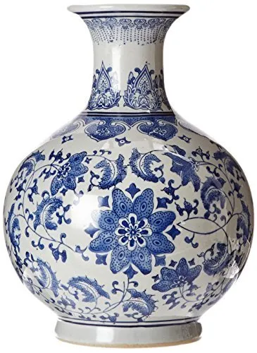 Oriental Furniture 12 Floral Blue & White Porcelain Vase																					...