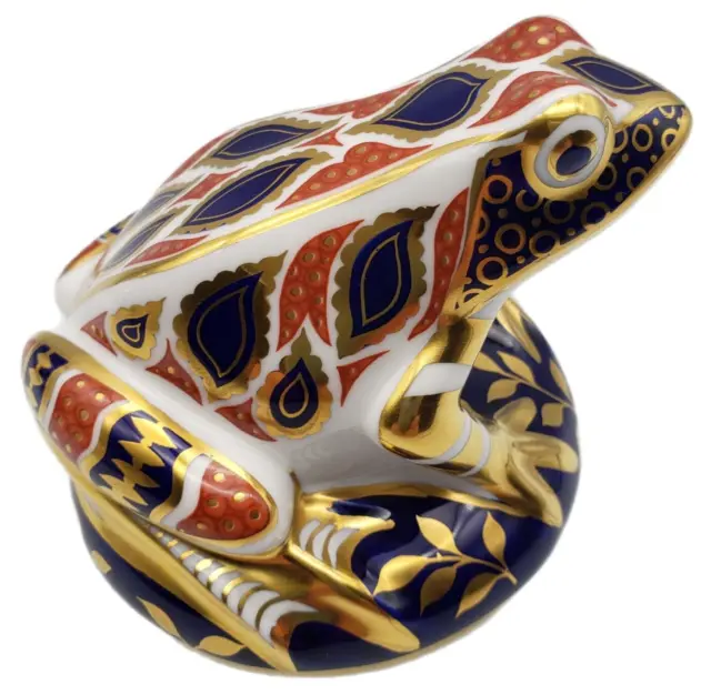 Royal Crown Derby Blue Gold and Red Frog Paperweight Figure