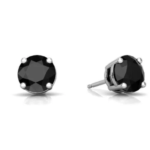 2 Ct Genuine Black Onyx Round Stud Earrings .925 Sterling Silver