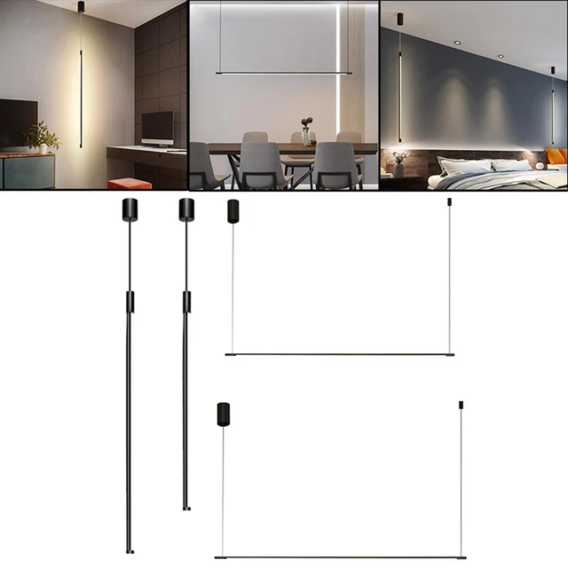 Suspension LED Minimaliste Noire – Tube Cylindrique Moderne Réglable 60-100 Cm, 3 Températures + Gradation