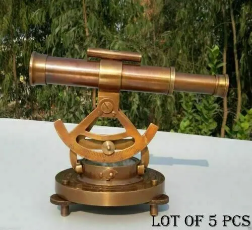 Nautical Lot Of 5 Piece Telescope Compass Alidade Theodolite Brass Mini Alidade