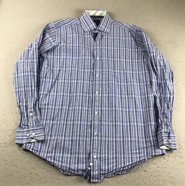 Tailorbyrd Shirt Mens Large Tall Blue Plaid Long Sleeves Button Up