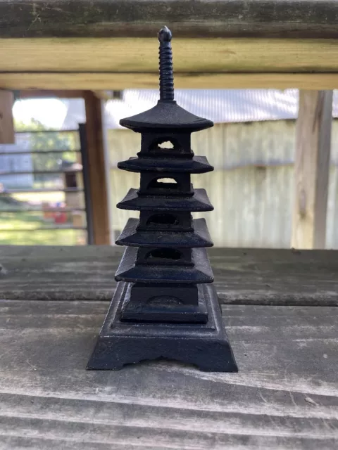 Vintage Japanese Cast Iron Pagoda, Incense Burner, Tea Candle Holder 2