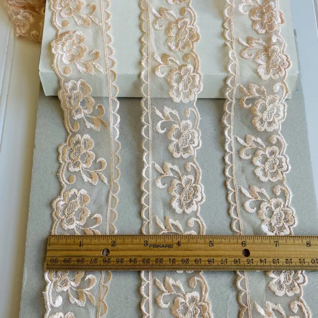 2 YARDS APRICOT Floral Embroidered Ribbon Lace Trim/Sewing/Crafts ...