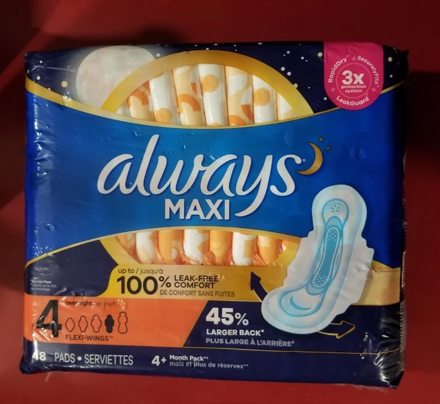Always Maxi almohadillas femeninas para mujer, talla 4, alas flexibles absorbentes durante la noche
