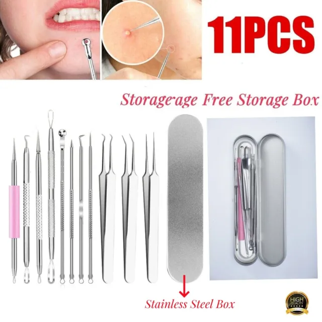 11x Blackhead Pimple Comedone Spot Acne Extractor Remover Kit Popper Tools