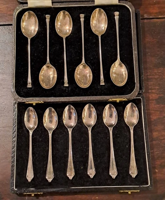 2x Set in scatola di cucchiaini con marchio in argento massiccio Stirling - 106 g