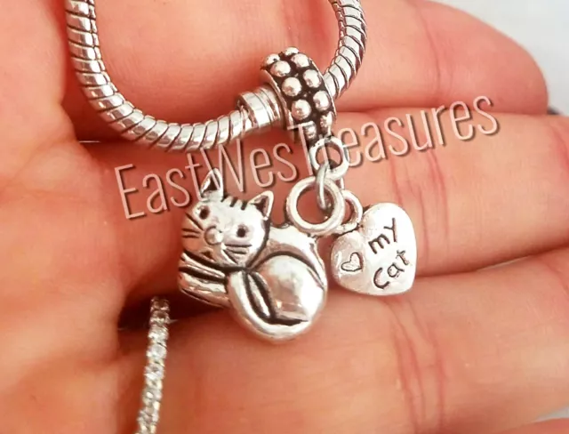 Cat Charm-Love My Cat cats Mom paw charm set For bracelet or necklace -European