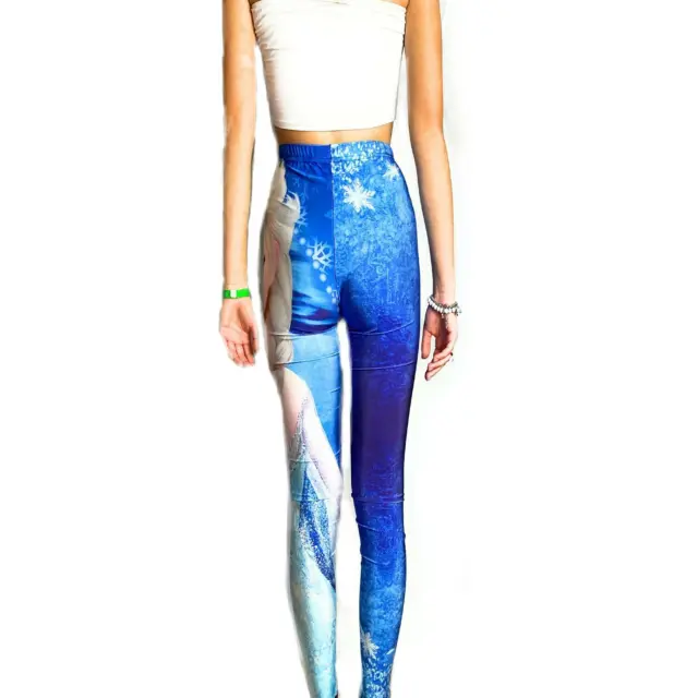 Leggings da donna ragazza elasticizzato leggins sportivo fuseaux di frozen elsa 3