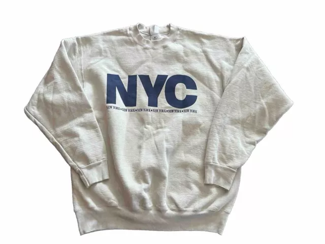 Vintage 90s NYC New York City Logo Crewneck Sweatshirt White Size XL Yankees