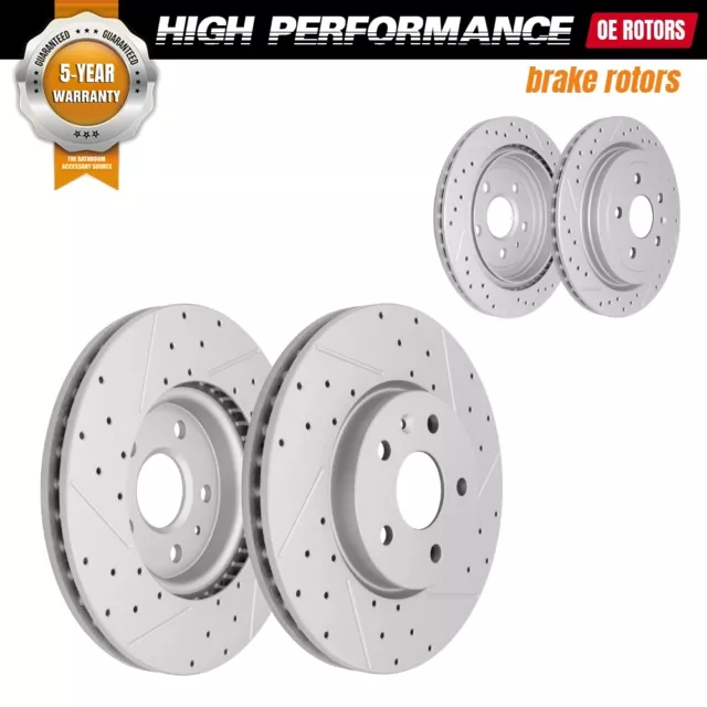 Front + Rear Drilled Slotted Brake Rotors for 2010 - 2015 Chevy Camaro V6 LS LT