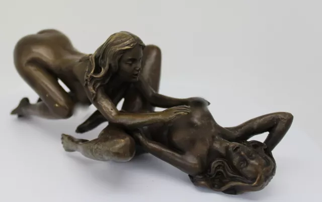 Art Deco Style Statue Sculpture Twosome Sexy Art Nouveau Style Bronze Signed 2