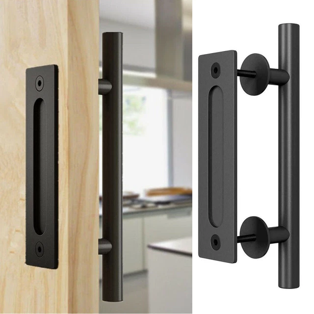 12" Iron Sliding Barn Door Handle Garages Gate Pull and Flush Hardware Set USA