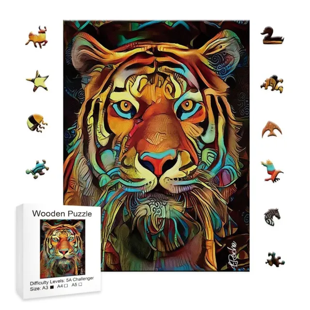 EXA A3 Size L TIGER  Wooden Jigsaw Puzzles Large Unique Stress Reduction UK Fast
