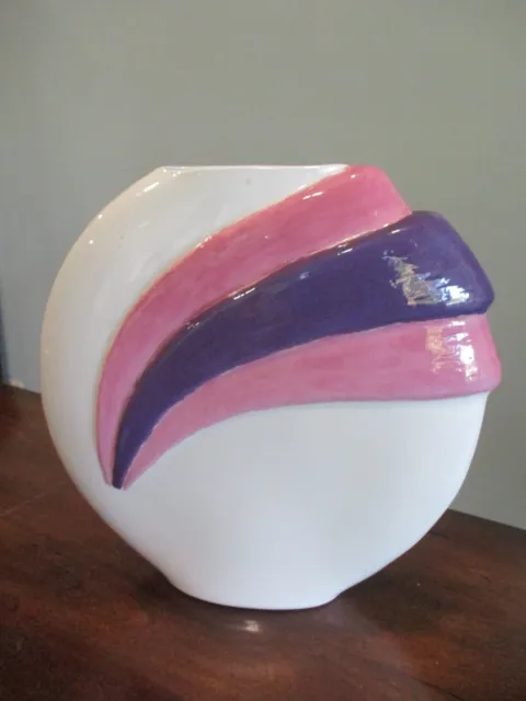 Artist Signed HELENE  Postmodern Round Flat Round Art Deco dream vase 10''