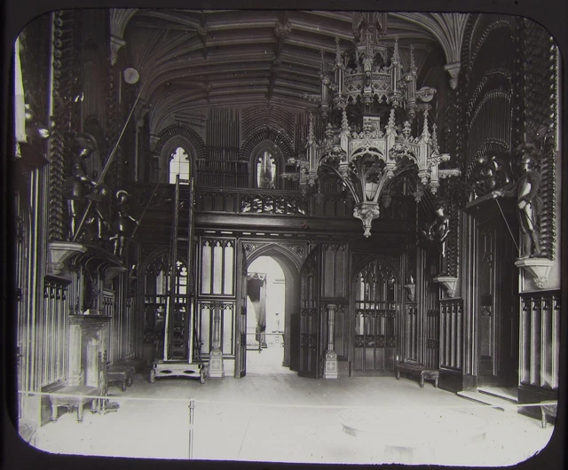 Glass Magic Lantern Slide WINDSOR CASTLE THE GUARD CHAMBER C1890 PHOTO ROYAL
