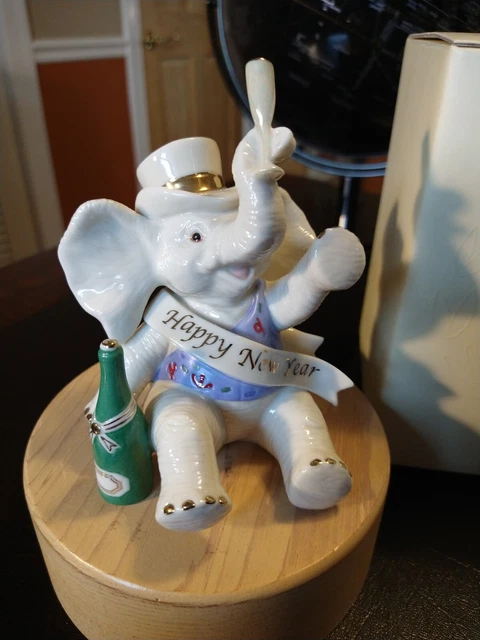 Lenox Happy New Year Figurine Toasting the New Year Elephant Wit Box EXC