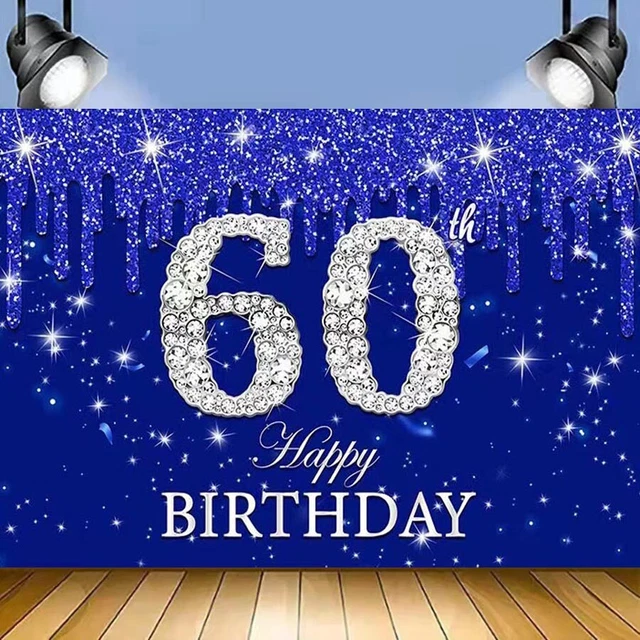 BLUE HAPPY 60TH birthday Backdrop Party Background Photo Studio Props