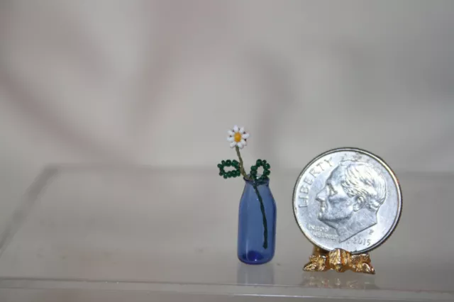Miniature Dollhouse Vintage French Glass Beaded Flower & Bottle Artisan 1:12