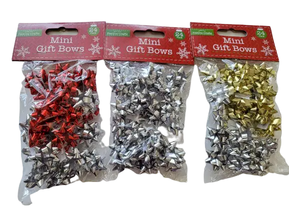 24 Pack MINI Christmas Gift Bows Red Gold Silver Parcel Wrapping