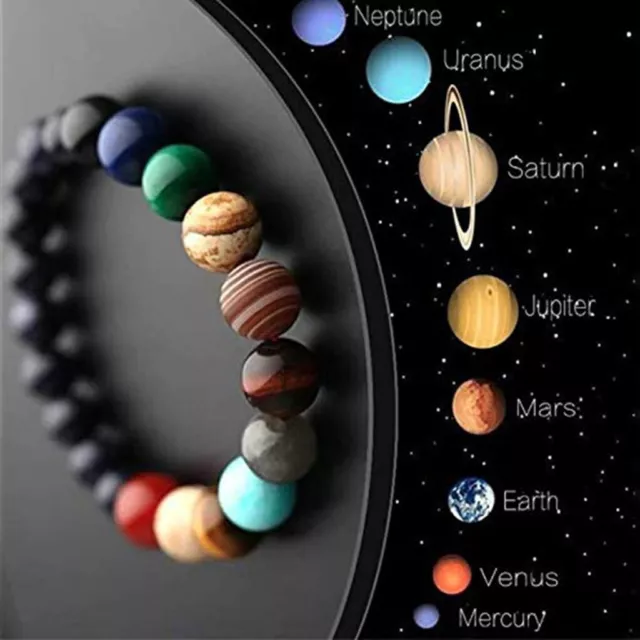 Eight Planets Of The Solar System Themed Natural Natural Stone Beaded Bracelet
